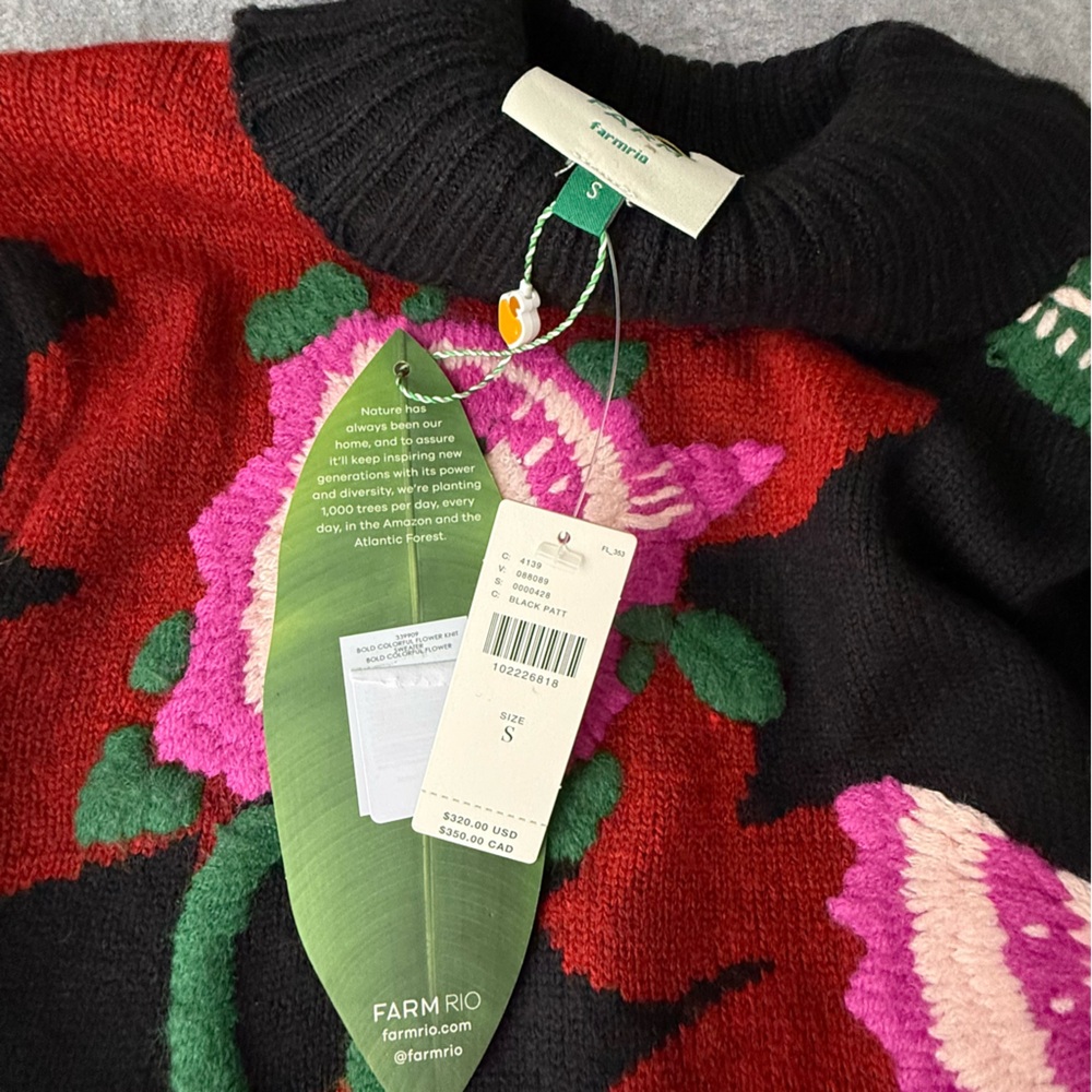 *NWT* Farm Rio Bold Colorful Flower Knit Mock neck Pullover Sweater, size S - Picture 6 of 7